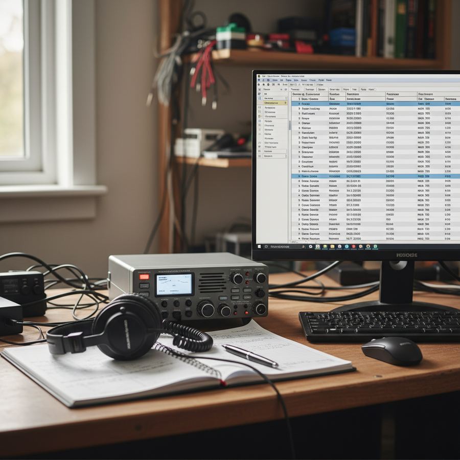 Logging software on a laptop at a radio station